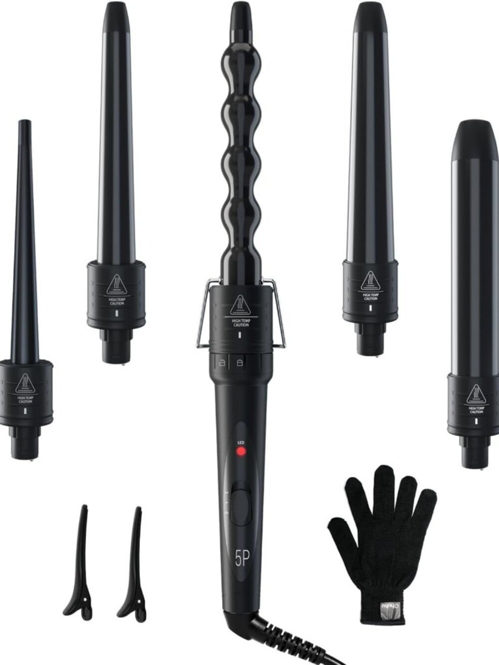 5-in-1 Curling Wand Set with Interchangeable Ceramic Barrels - Versatile Hair